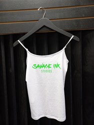 White Savage ink top green logo