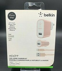 Belkin Metallic Mixit -12W 2m6g4Amp Fast - Home m10g Car Lightning Charger Pink Kit